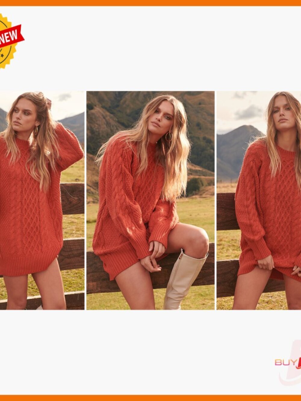 Oversized Cable Knit Sweater Dress Long Sleeve Chunky Winter Mini - Picture 7 of 7